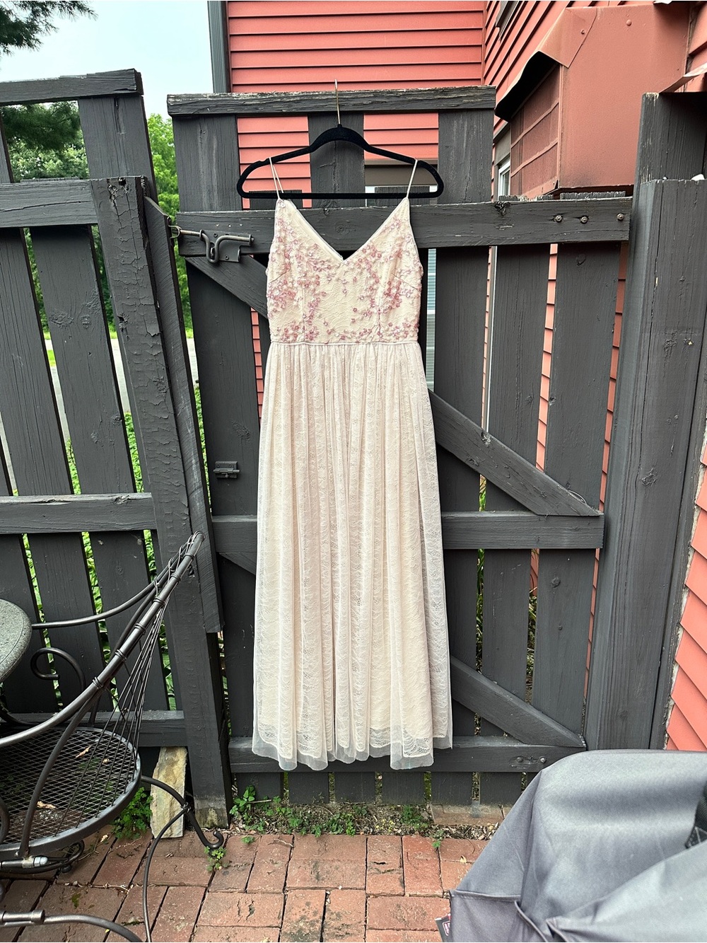 Fair Pink Lace Cluny Gown with Pink Floral Bodice